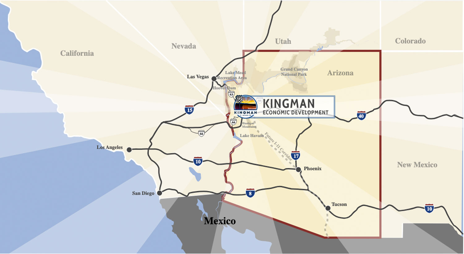 map of southwest usa with Kingman Economic development featured